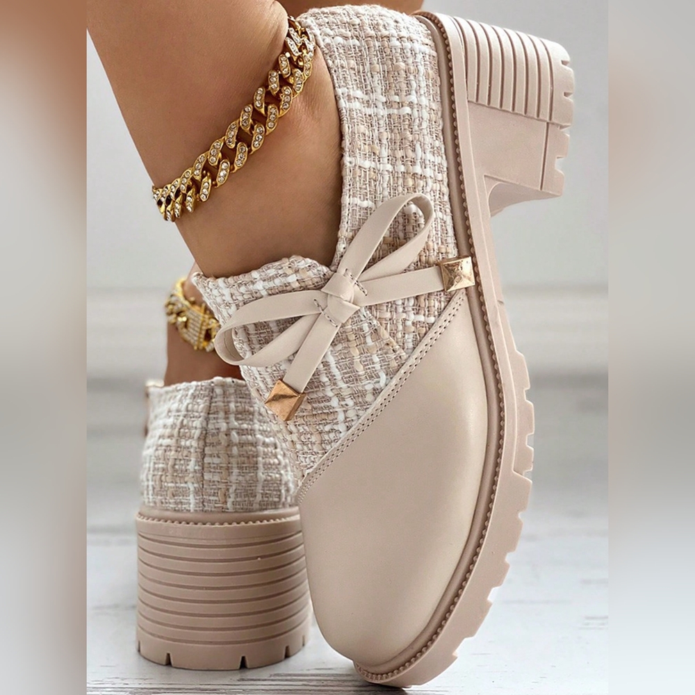 New Arrival Women's High Heel Formal Shoes, Thick Plaid And Patchwork Detailin - Picture 5 of 6